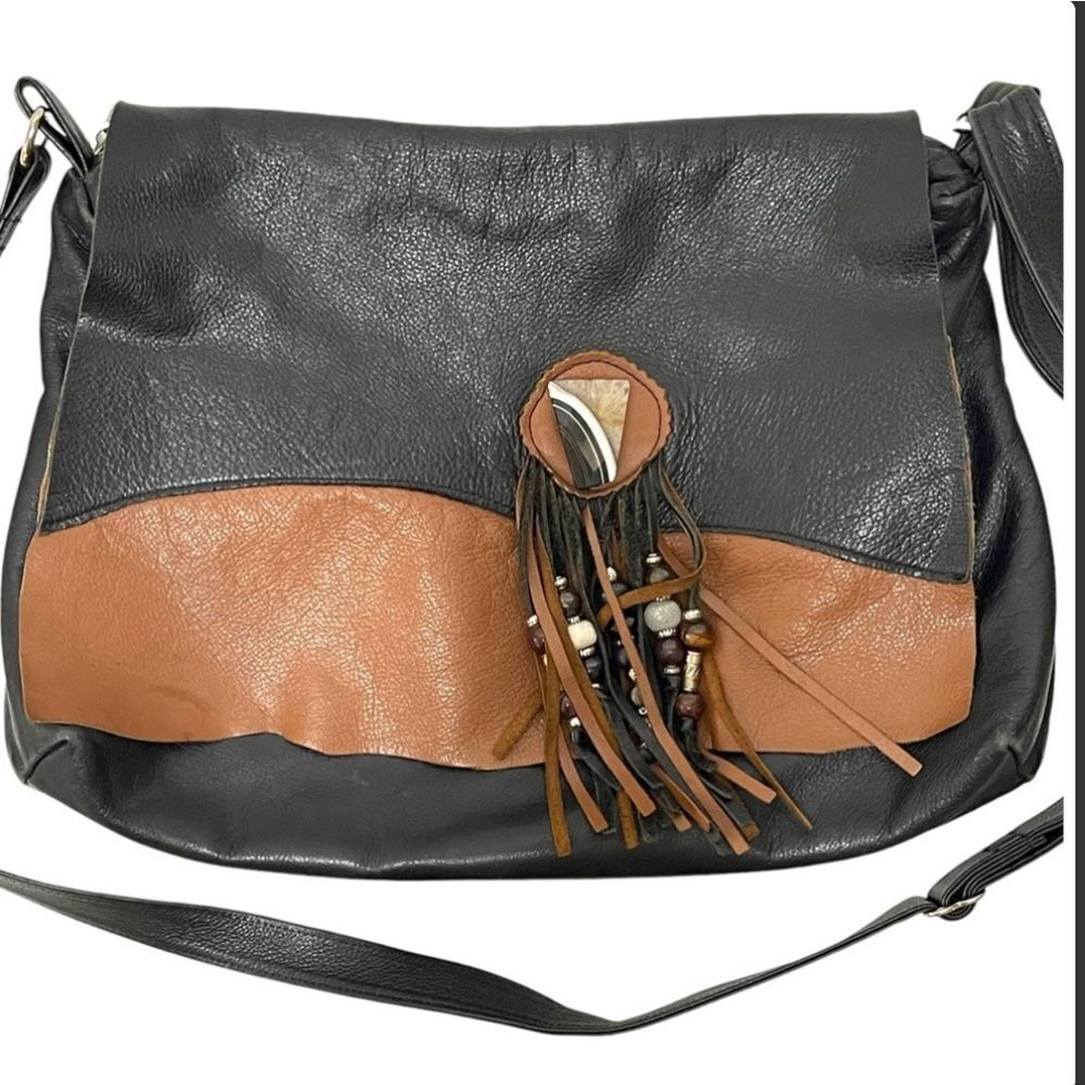 Erda Leather Artisan Fringe Deerskin Messenger Bag - Vintage